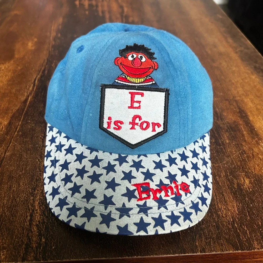 Sesame Street Ernie Blue Star Pattern Kids Baseball Cap Hat Vintage Muppets